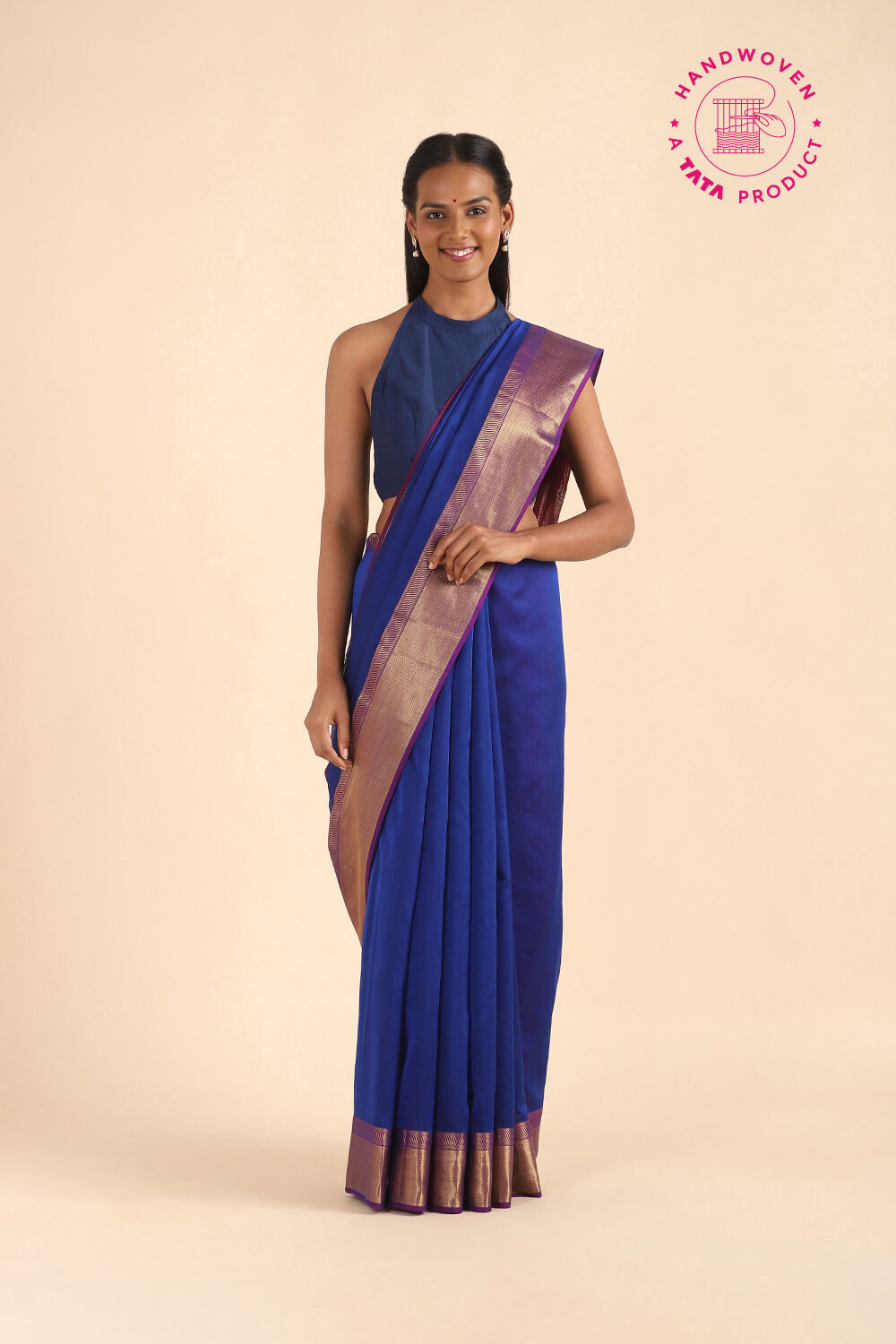 Dark Blue Pure Silk Cotton Maheshwari Saree image number null