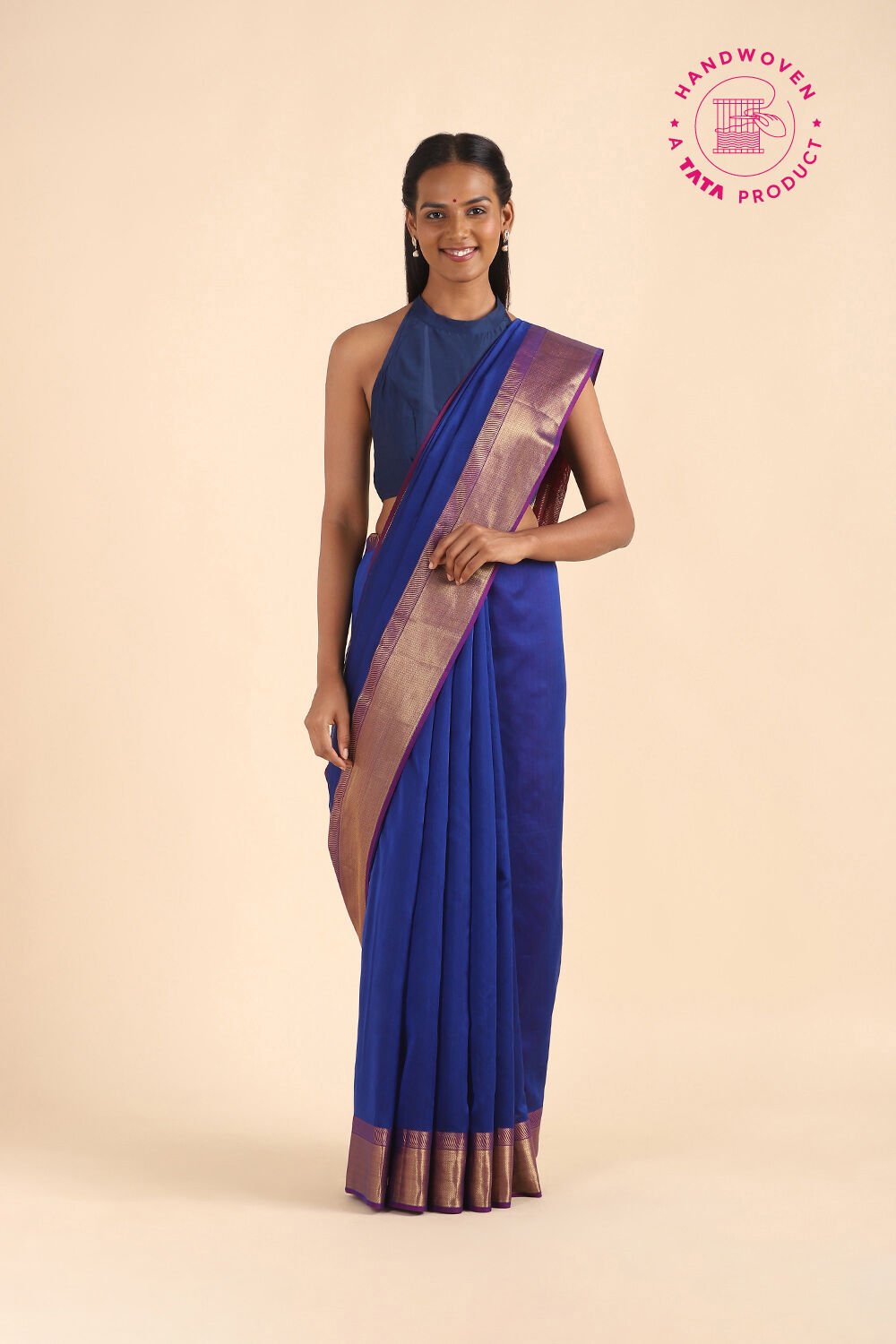 Dark Blue Pure Silk Cotton Maheshwari Saree image number null