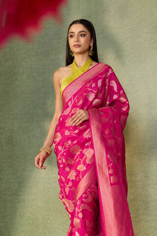 Pink Woven Design Viscose Saree image number