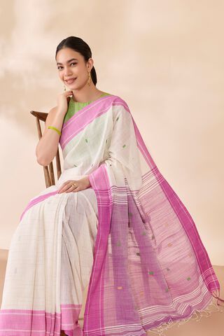 Off White Bengal Pure Cotton Jamdani Saree