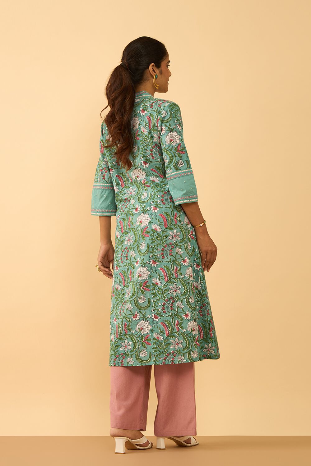 Light Blue Pure Cotton Printed Sanganeri Kurta image number null