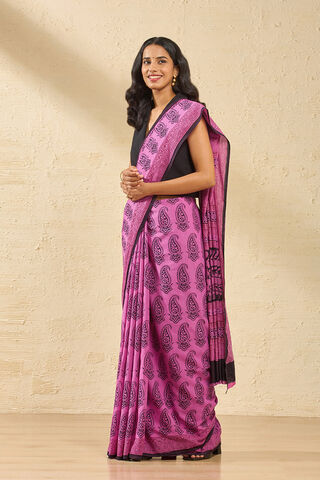 Dark Pink Bagh Block Printed Pure Cotton Saree thumbnail image number null