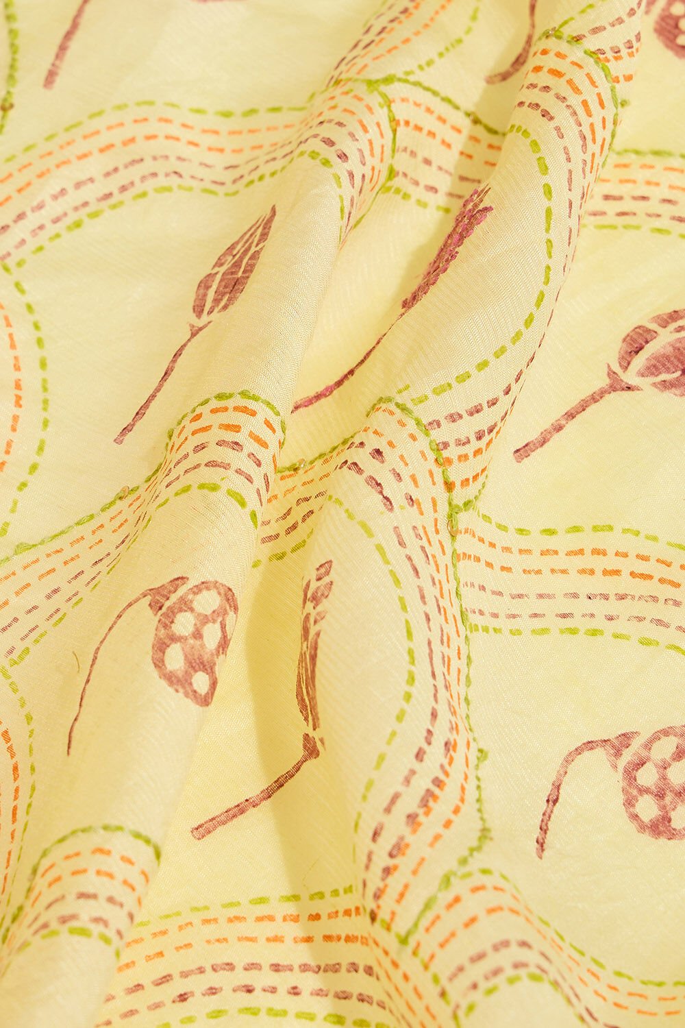 Light Yellow Bengal Silk Viscose Printed Embroidered Saree image number null
