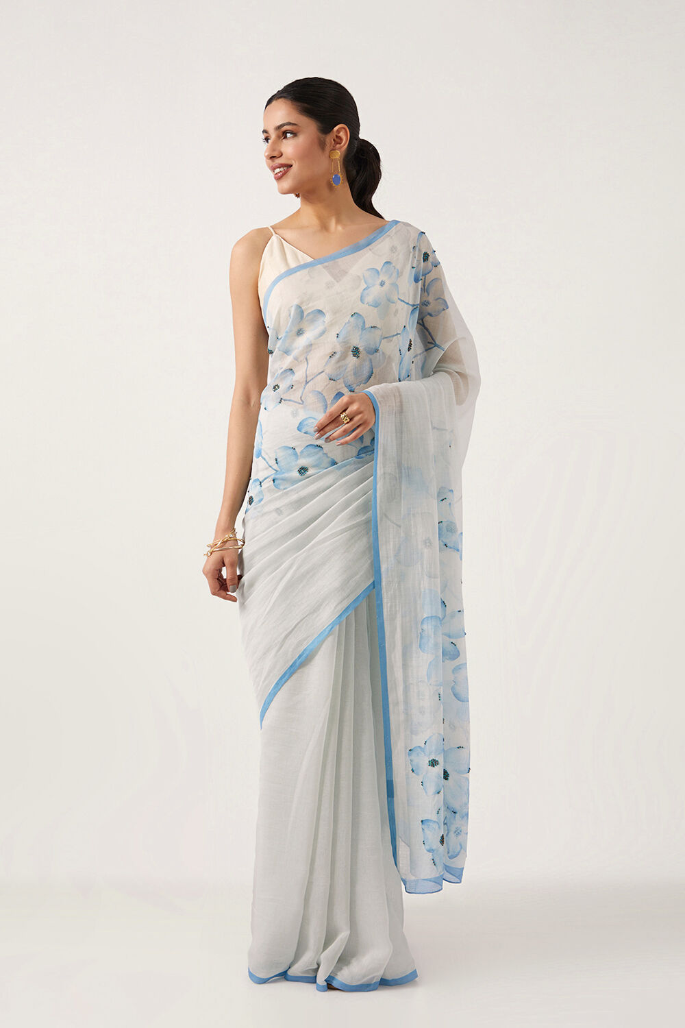 Light Blue Pure Silk Cotton Digital Printed Saree image number null