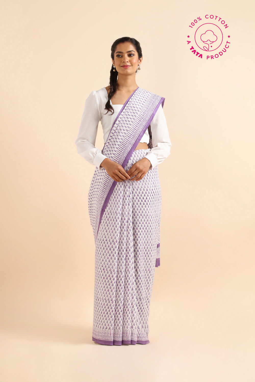 Off Pure White Cotton Sanganeri Printed image number null