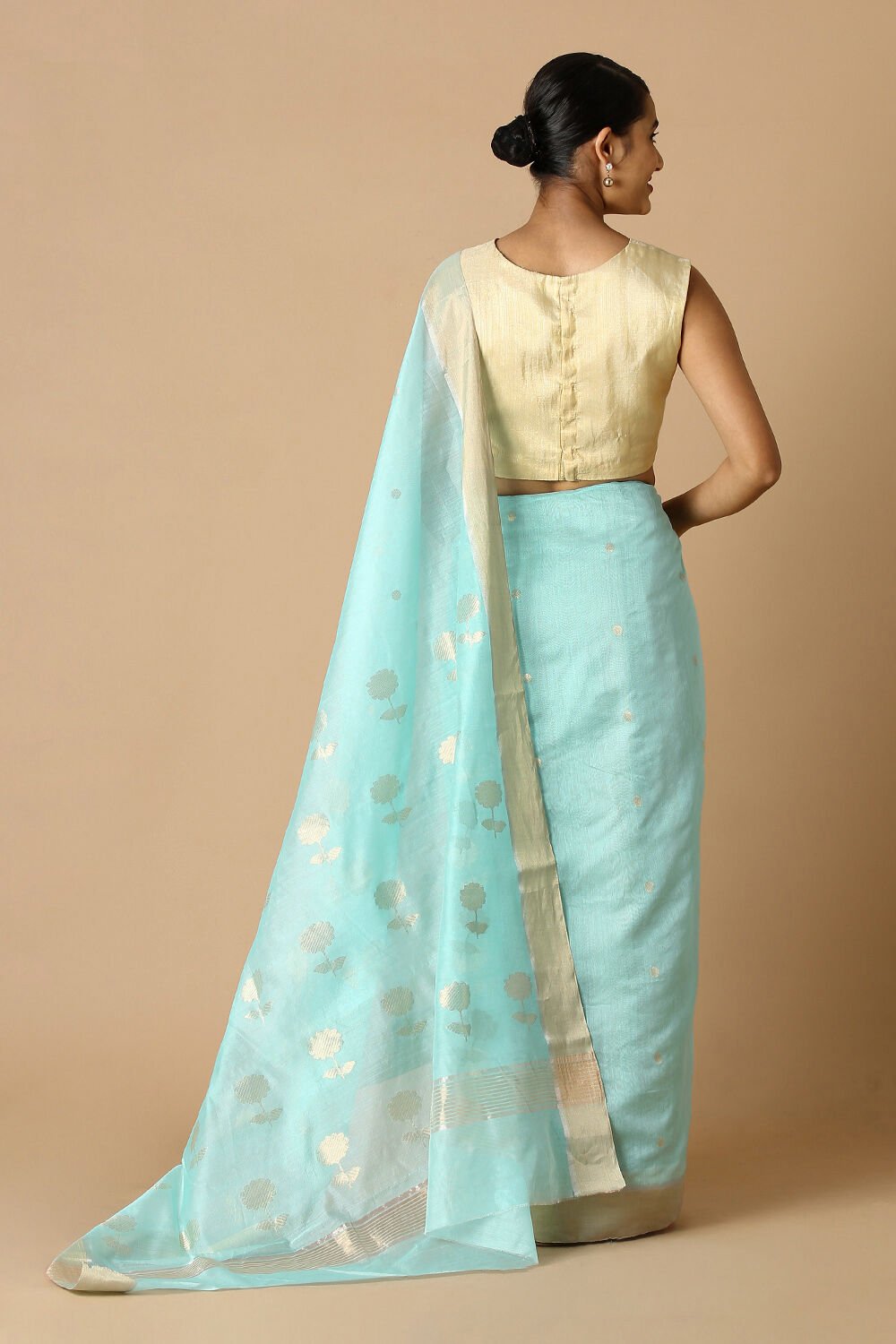 Light Blue Pure Silk Cotton Chanderi Saree image number null