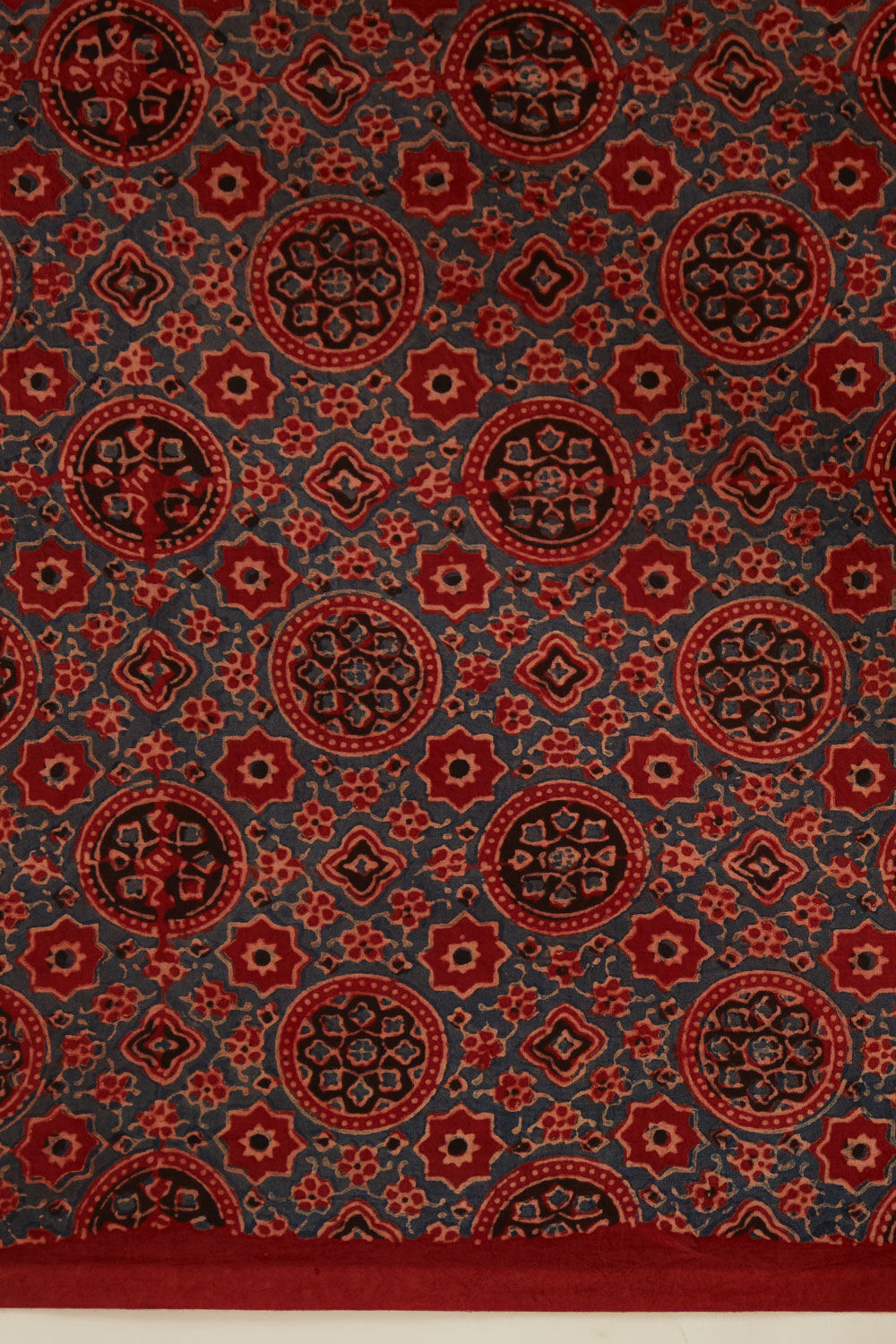 Red Pure Cotton Ajrakh Block Print Saree image number null