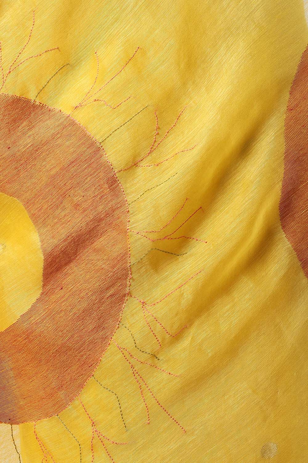 Yellow Pure Silk Linen Shibori Saree image number null