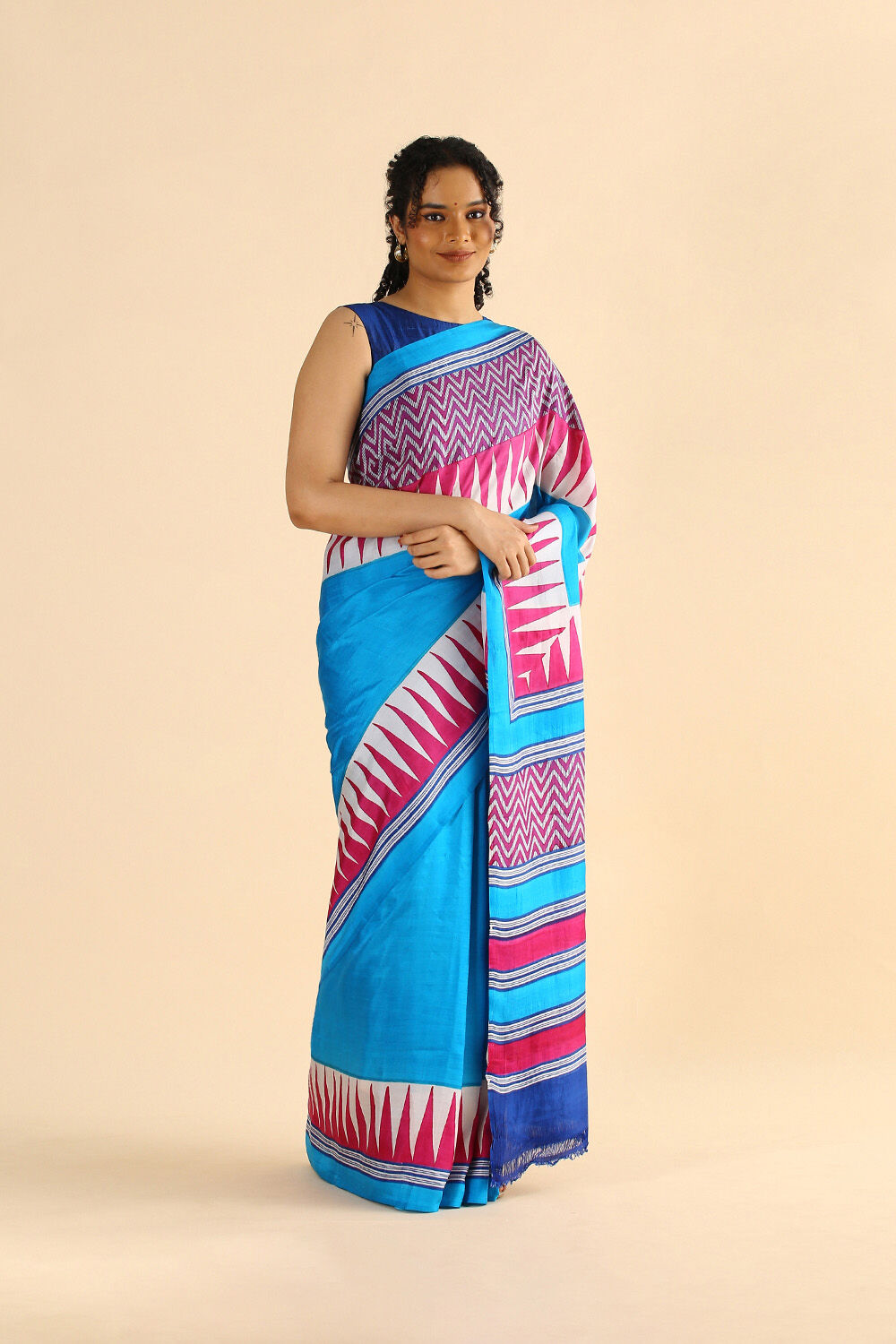 Blue Pure Silk Printed Saree image number null