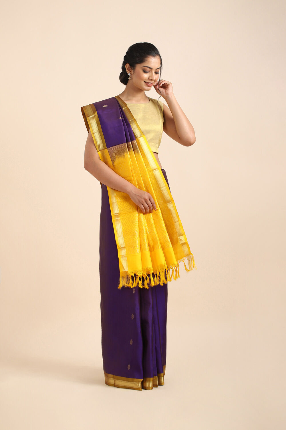 Purple Pure Silk Kanjivaram inspired Saree image number null