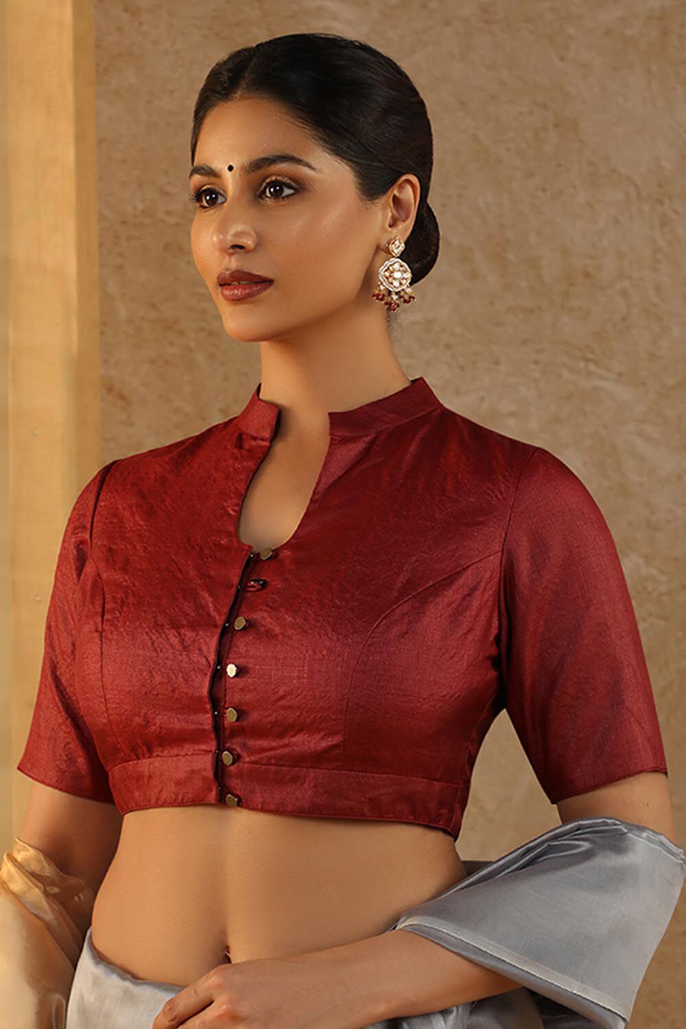 Red Woven Pure Tussar Silk Blouse image number null