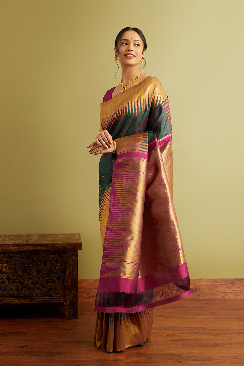 Dark Green Woven Pure Silk Kanjivaram Saree image number null