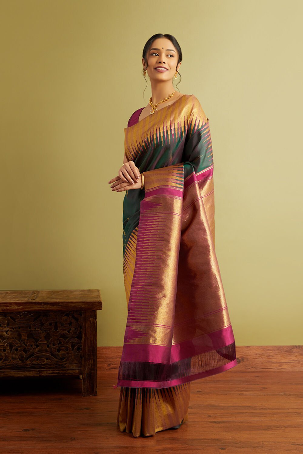 Dark Green Woven Pure Silk Kanjivaram Saree image number null