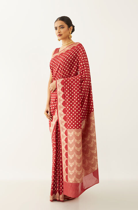Dark Red Pure Silk Georgette Banarasi Saree