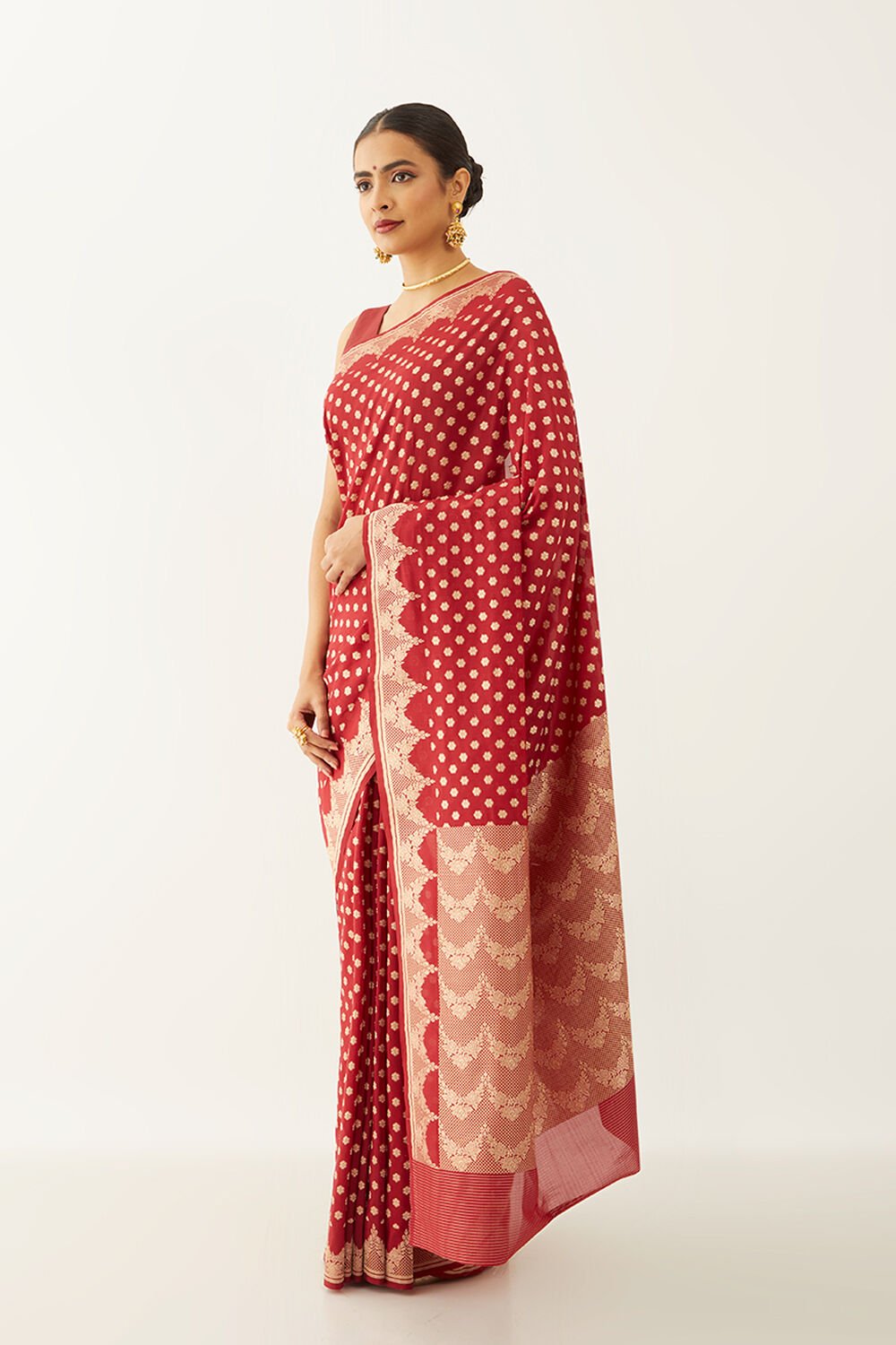 Dark Red Pure Silk Georgette Banarasi Saree image number null
