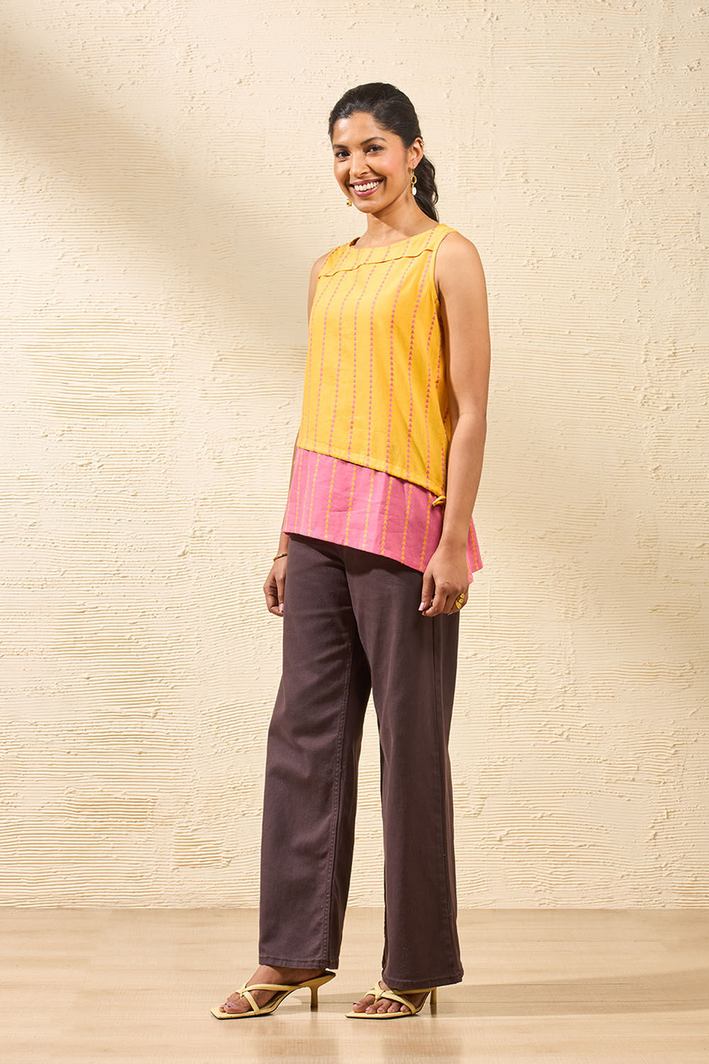 Yellow Woven Pure Cotton Short Top image number null