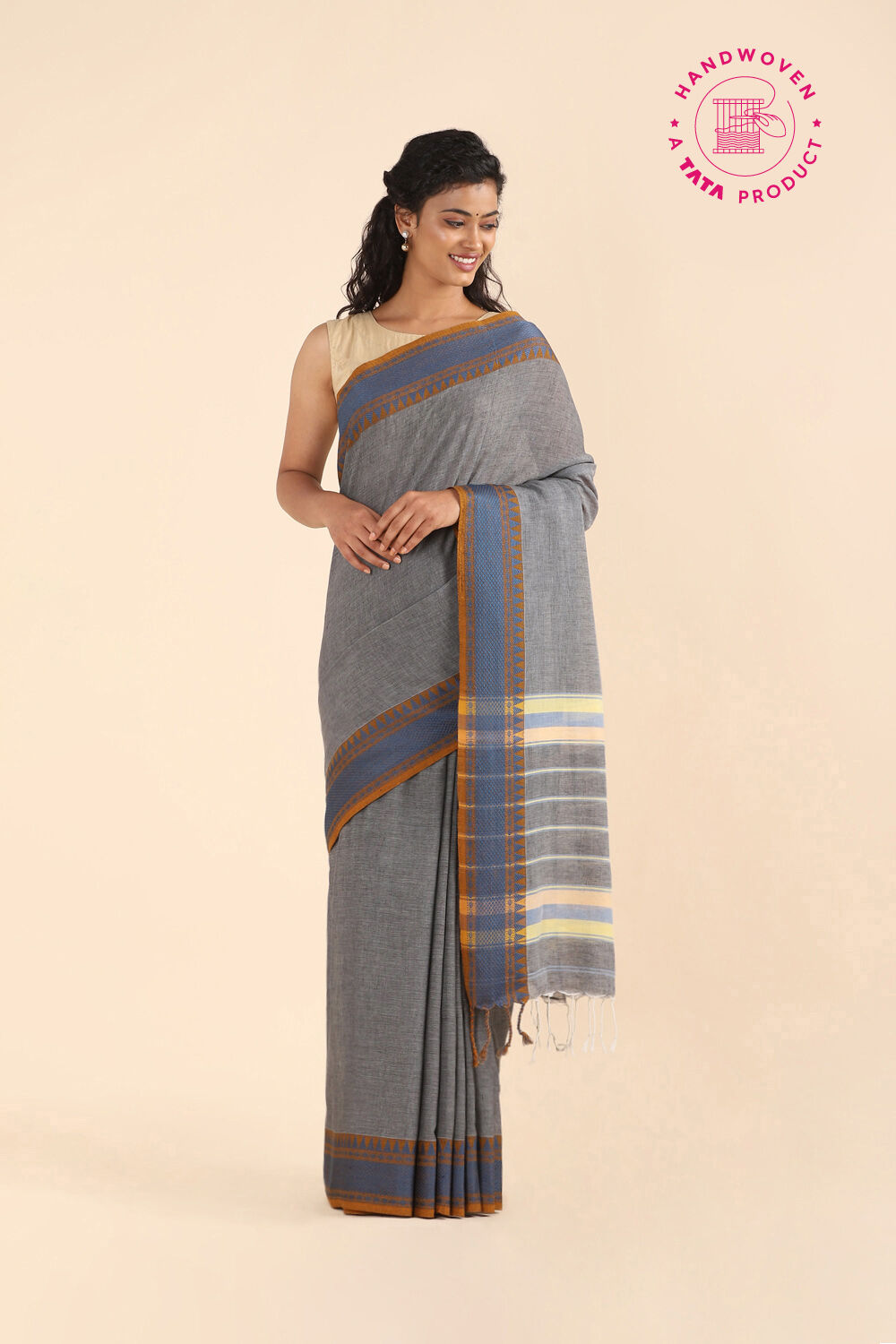 Grey Pure Cotton Bengal Saree image number null