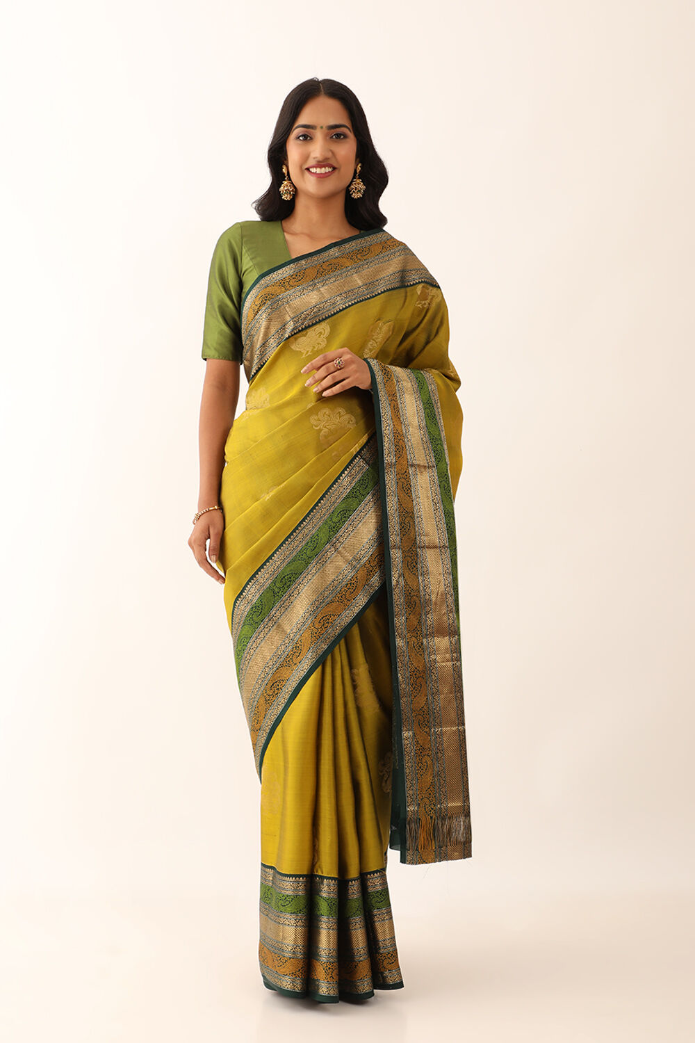 Green Pure Silk Woven South Saree image number null