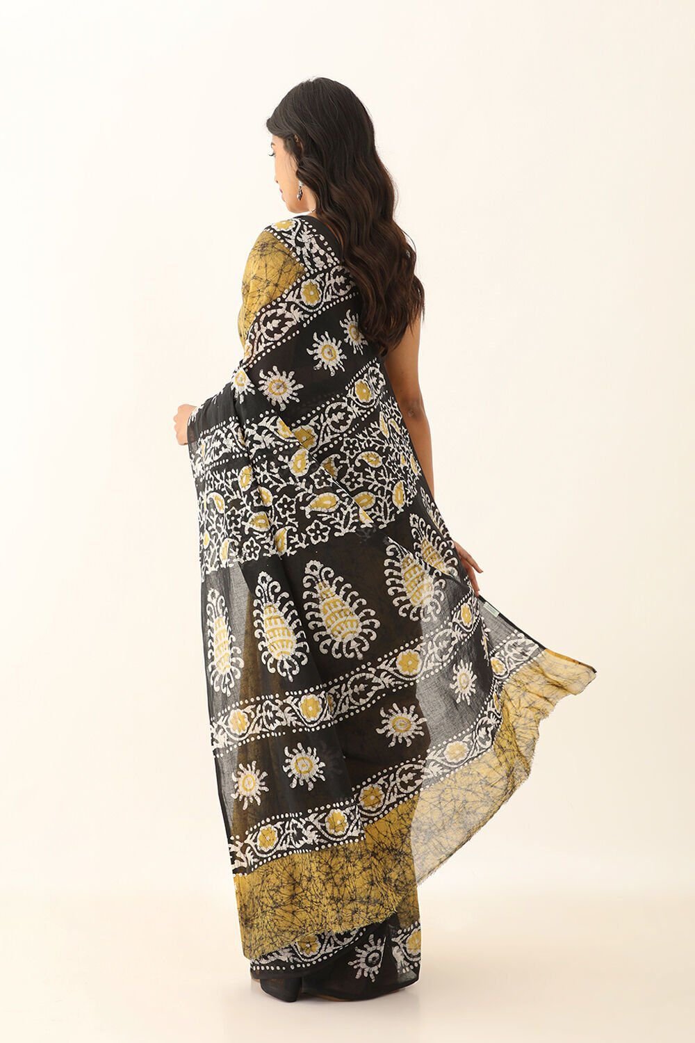 Yellow Pure Cotton Batik Saree image number null