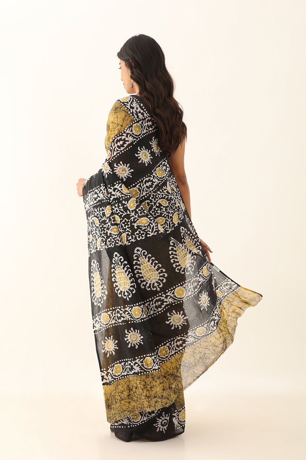Yellow Pure Cotton Batik Saree image number null
