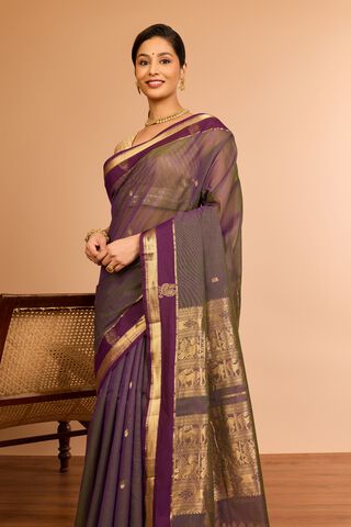 Violet Cotton Woven Saree thumbnail image number null