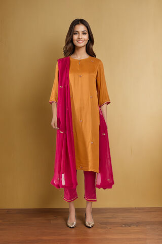 Orange Viscose Embroidered Kurta Set thumbnail image number null