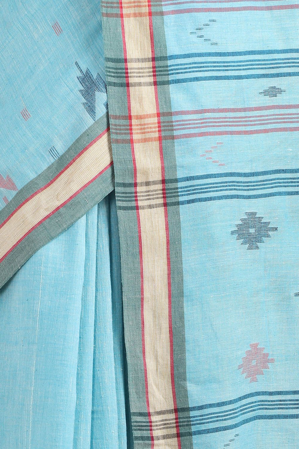 Blue Pure Khadi Cotton Jamdani Saree image number null