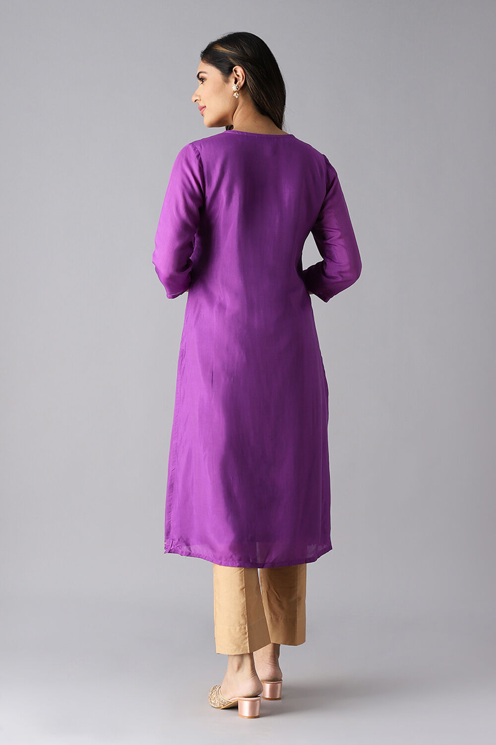 Violet Viscose Embroidered Kurta image number null