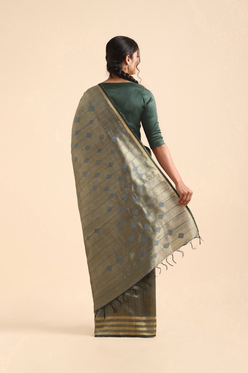 Light Green Pure Tussar Silk Bhagalpuri Saree image number null