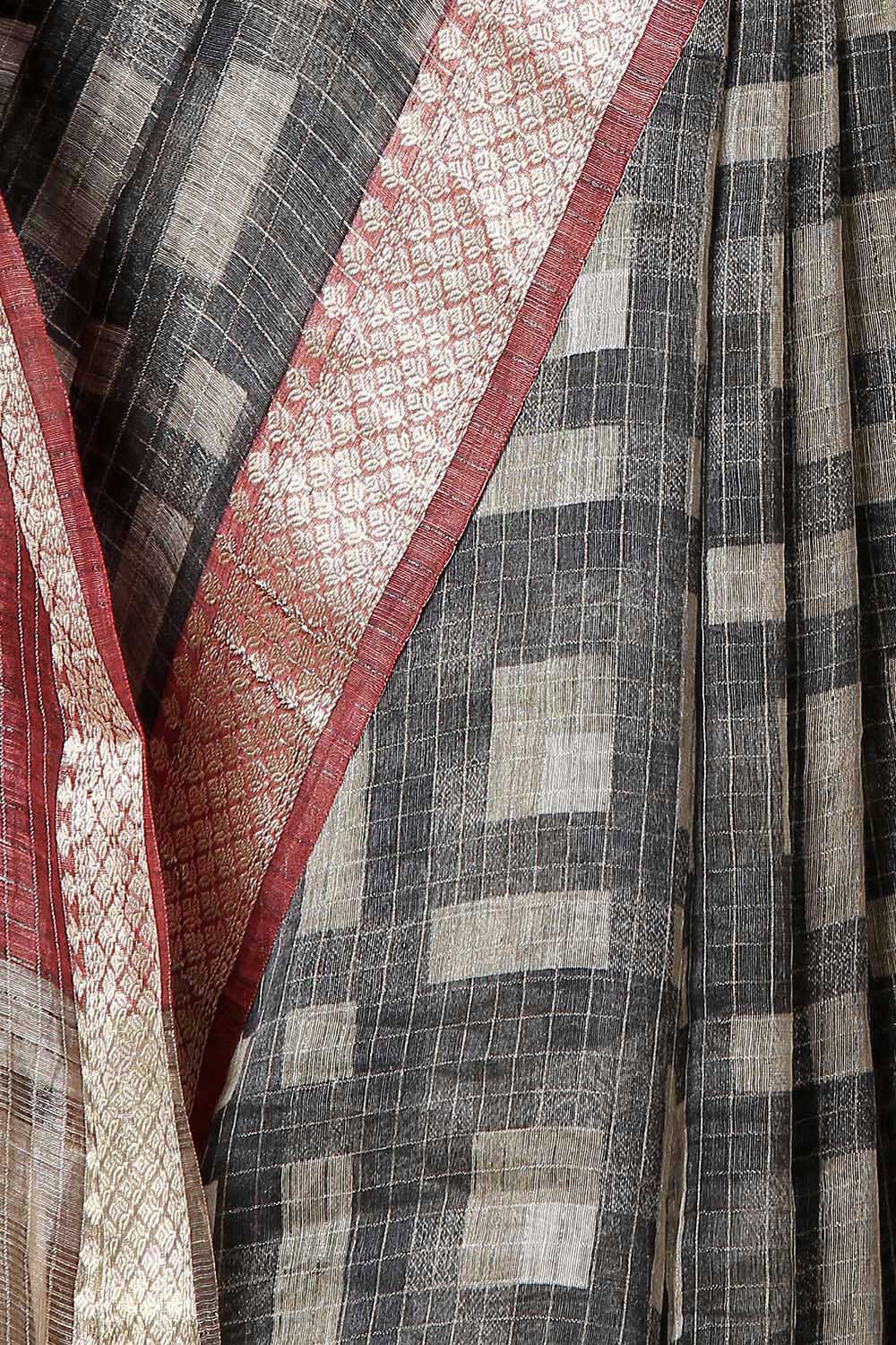 Grey Pure Silk Linen Digital Printed Saree image number null