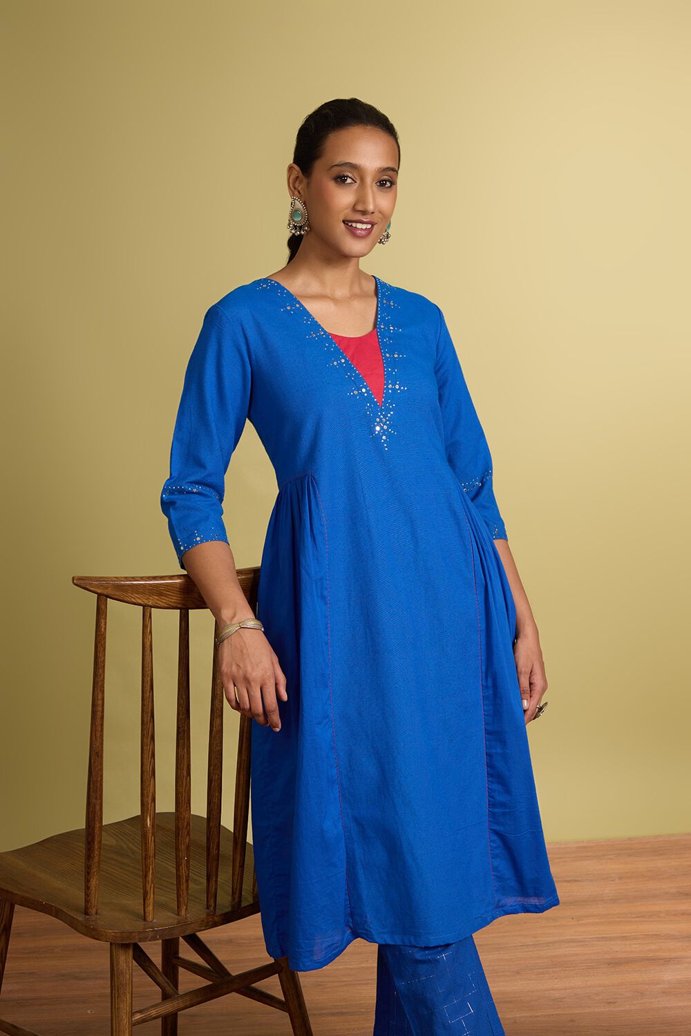 Blue Viscose Cotton Mukaish Kurta Set image number null