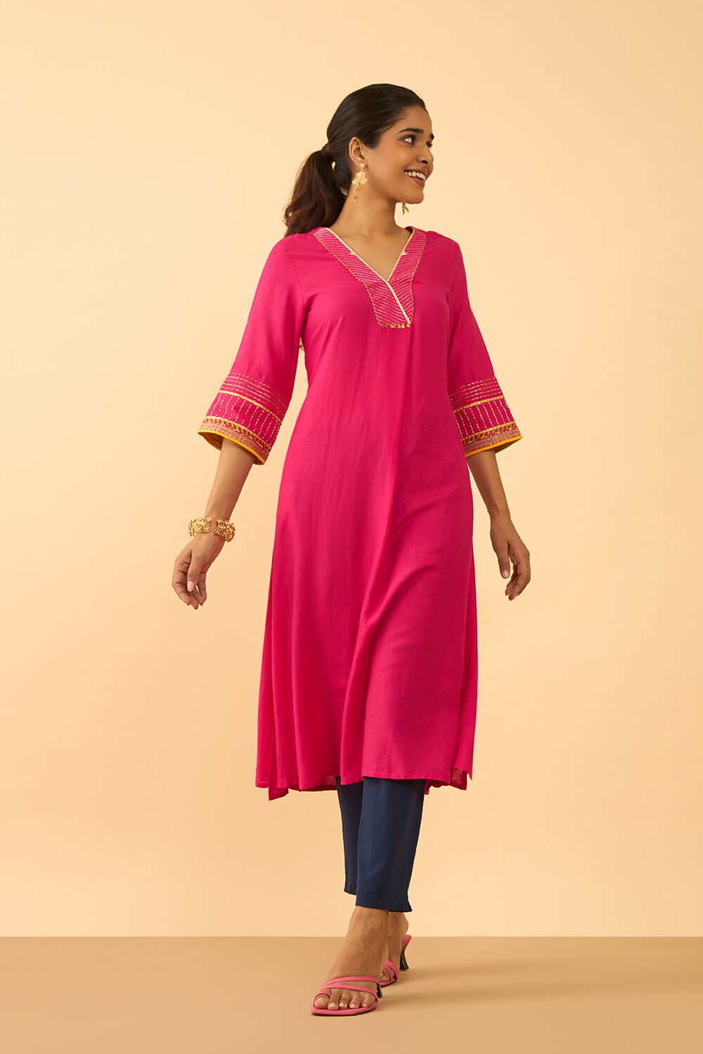 Pink Viscose Embroidered Kurta image number null