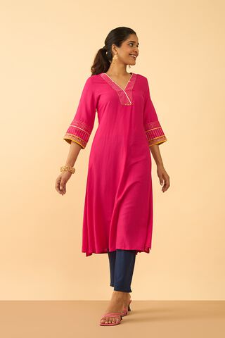 Pink Viscose Embroidered Kurta thumbnail image number null