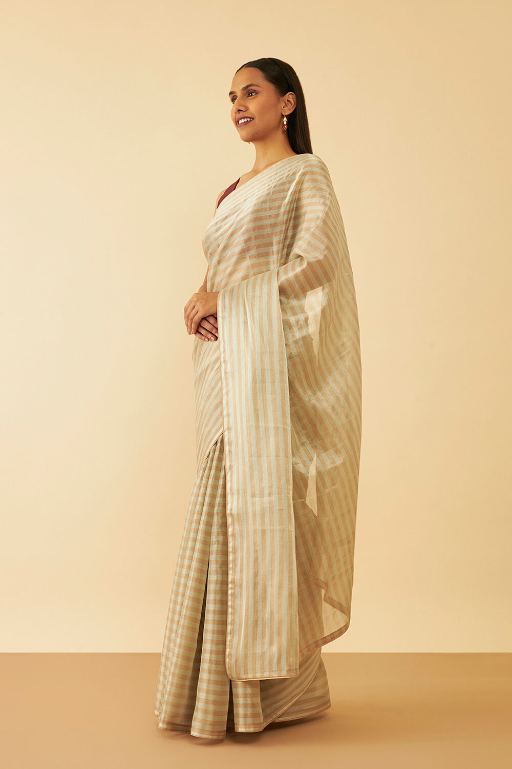 Beige Woven Tissue Viscose Saree image number null