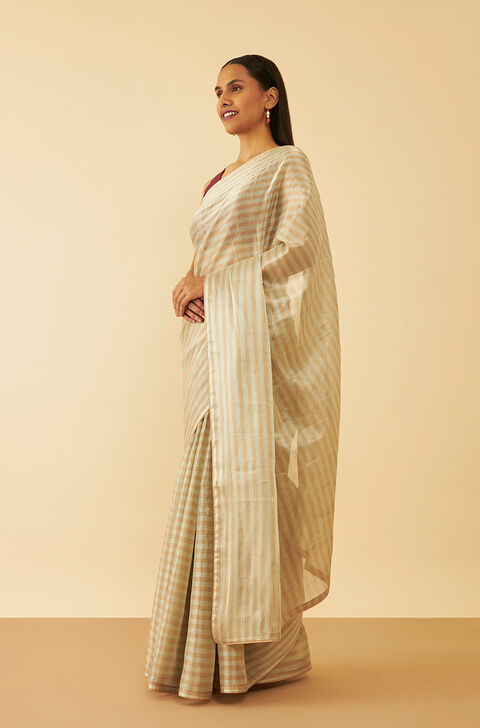 Beige Woven Tissue Viscose Saree
