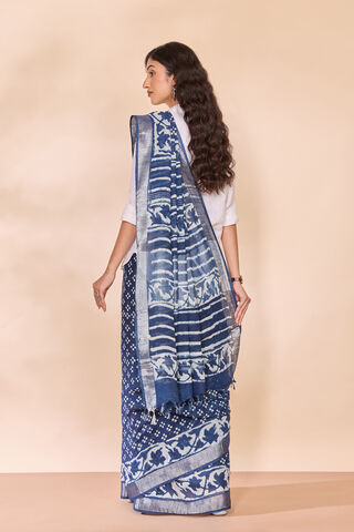 Blue Bagru Viscose Cotton Dabu Block Printed Saree thumbnail image number null