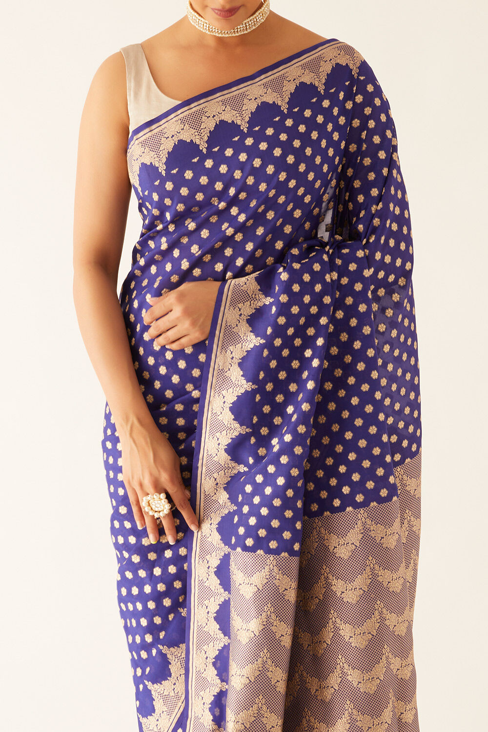 Dark Blue Viscose Georgette Banarasi Saree image number null