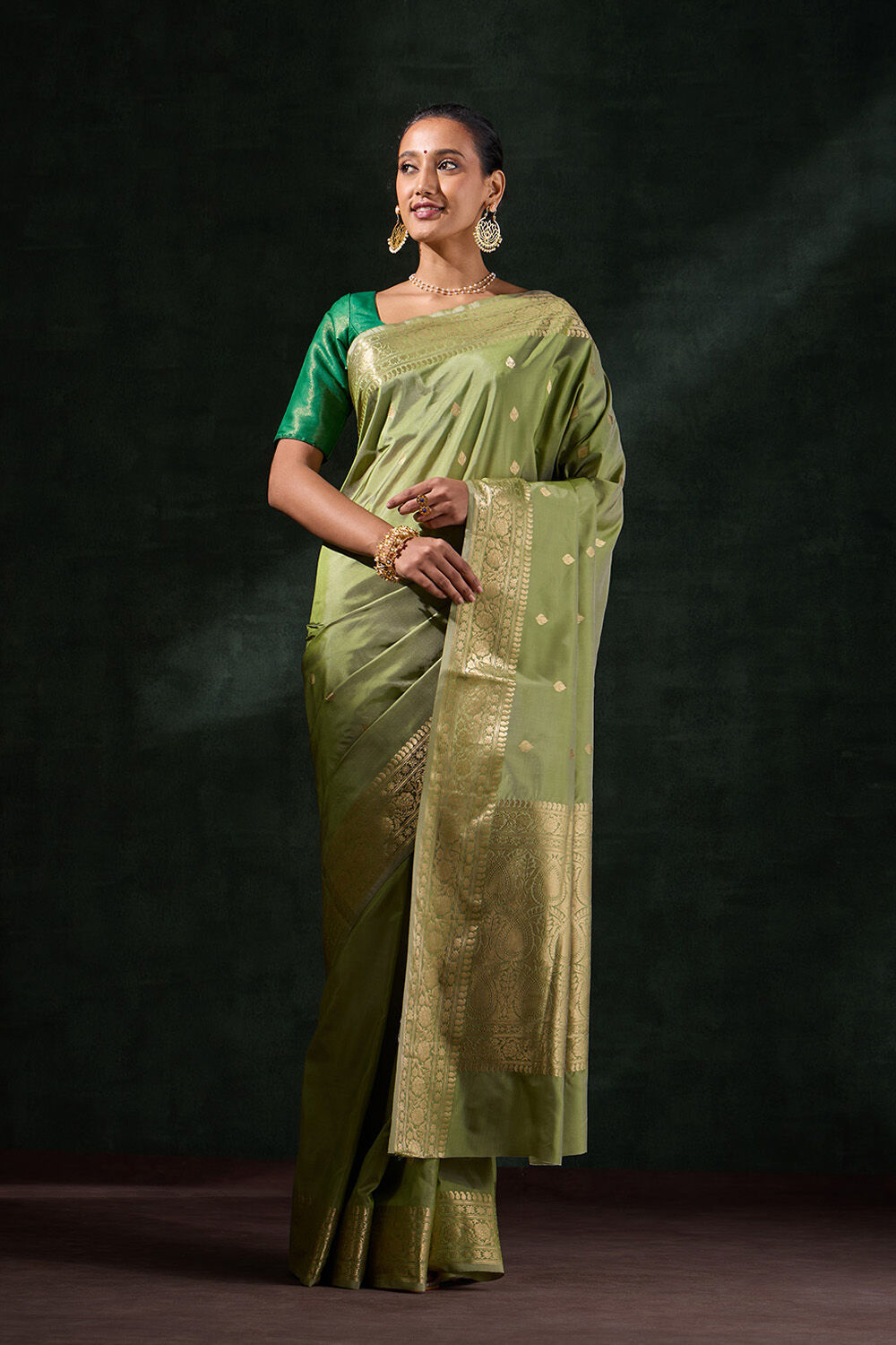 Green Silk Viscose Kadwa Saree image number null