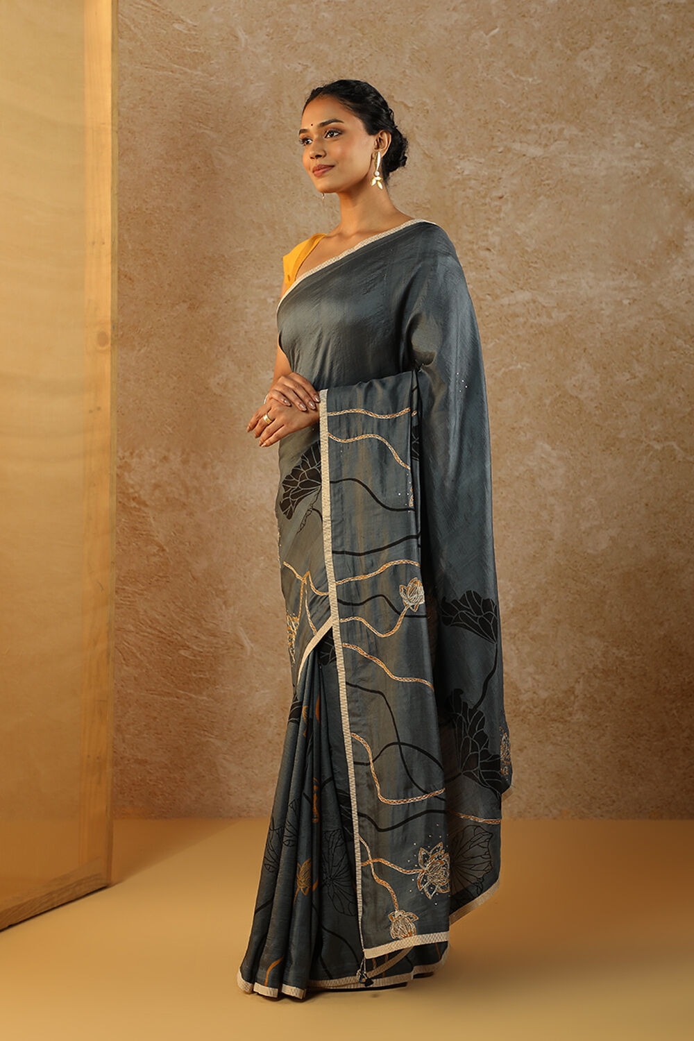 Blue Pure Silk Hand Painted Saree image number null