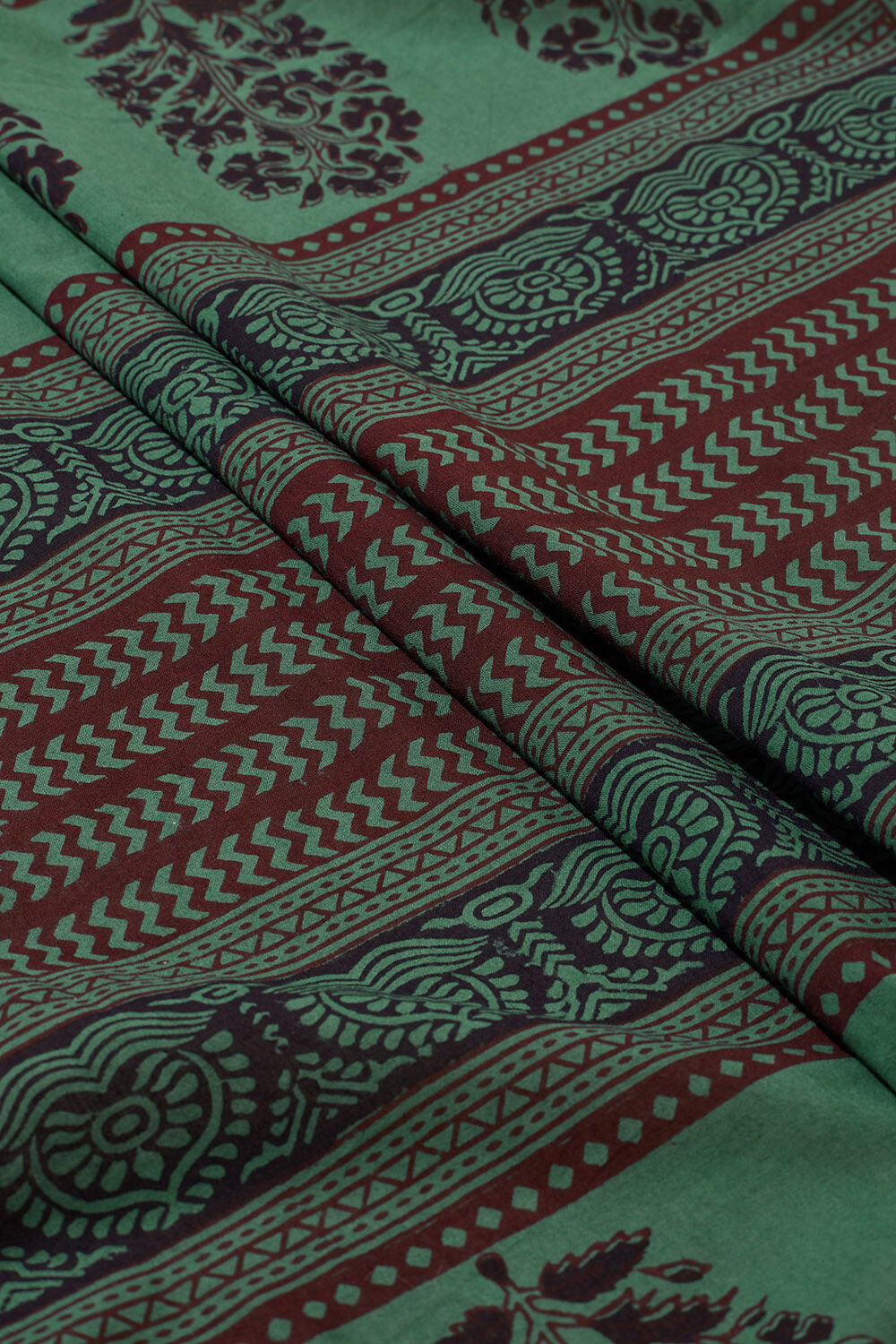 Dark Green Bagh Block Printed Pure Cotton Saree image number null