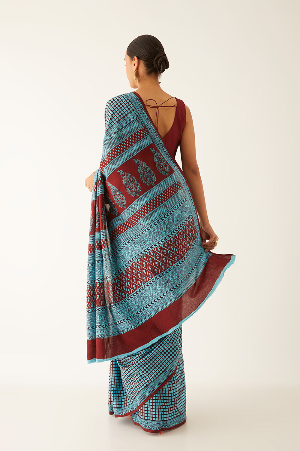 Light Blue Pure Cotton Bagh Printed Saree image number null