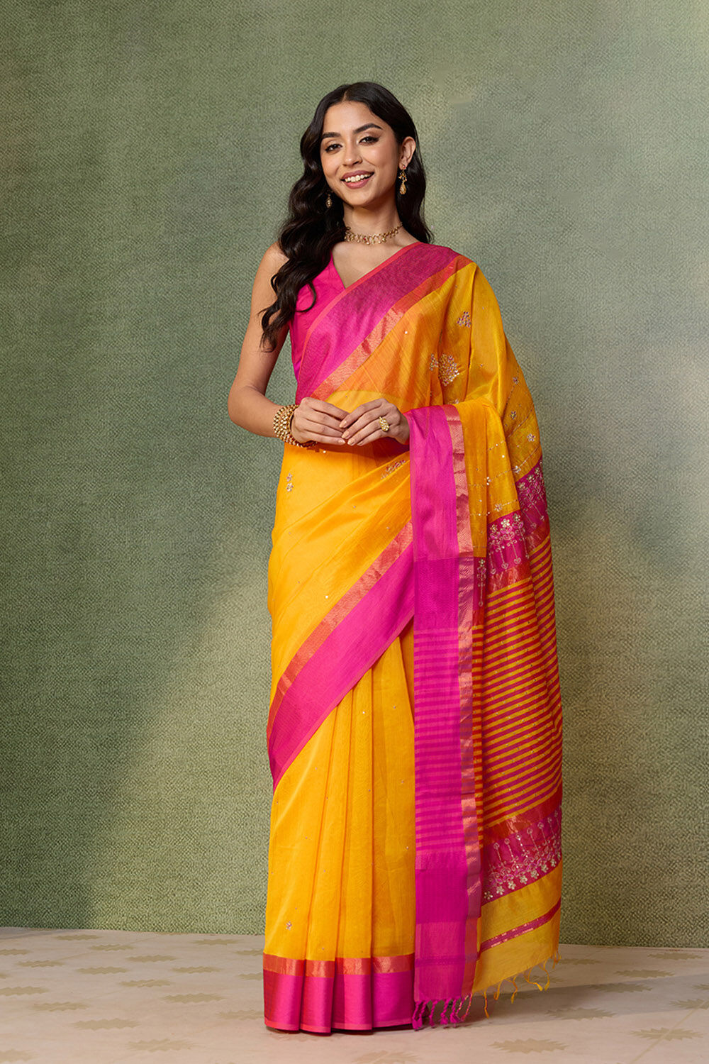 Yellow Rajasthan Pure Silk Cotton Gota Patti Saree image number null