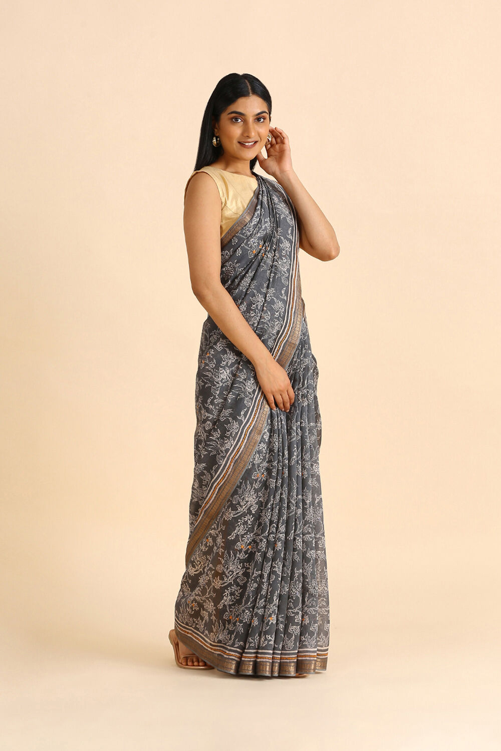 Grey Embroidered Pure Silk Cotton Saree image number null