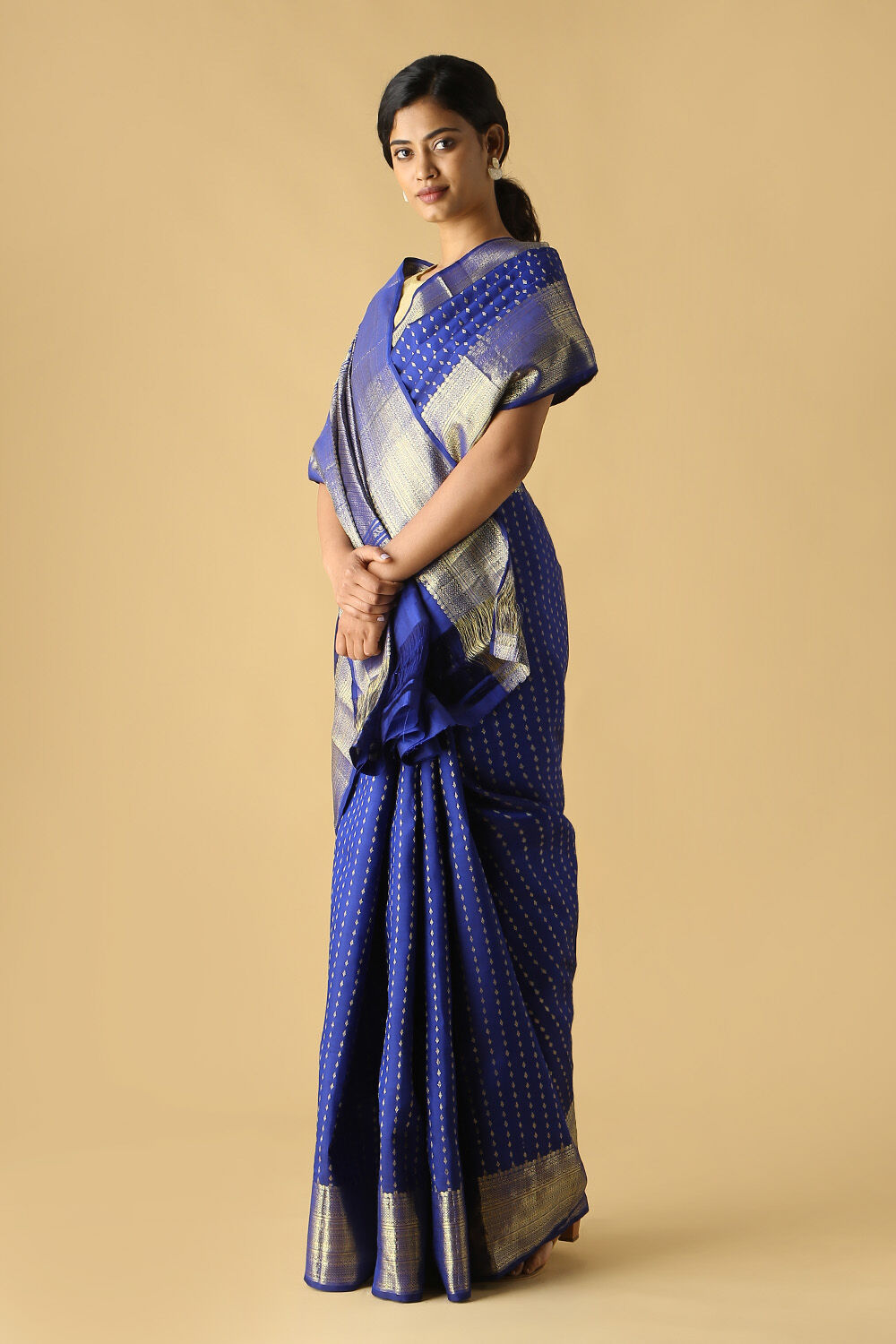 Dark Blue Pure Silk Kanjivaram Saree image number null