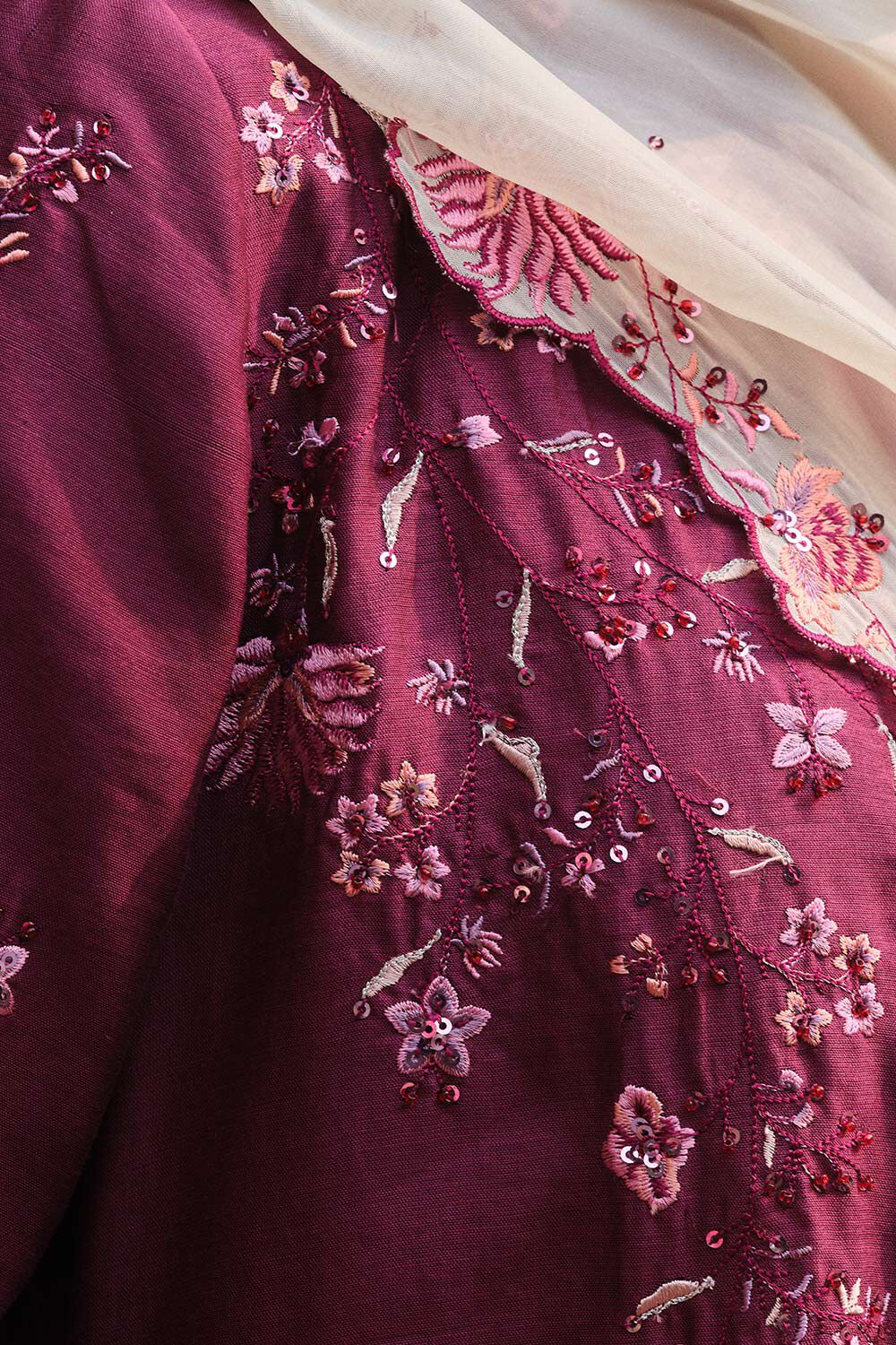 Purple Embroidered Silk Cotton Kurta Set image number null