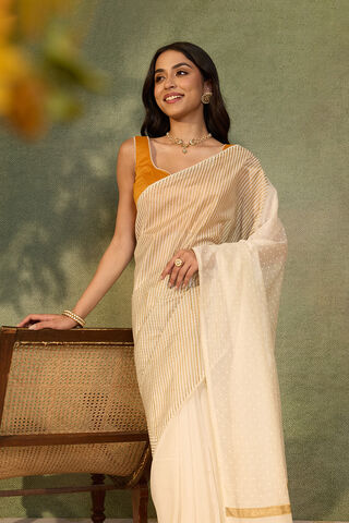 Off White Murshidabad Pure Silk Cotton Printed Embroidered Saree image number