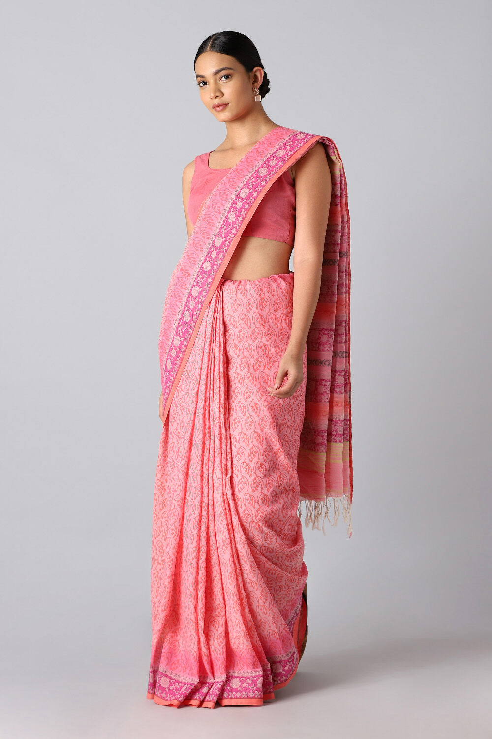 Pink Pure Cotton Printed Saree image number null