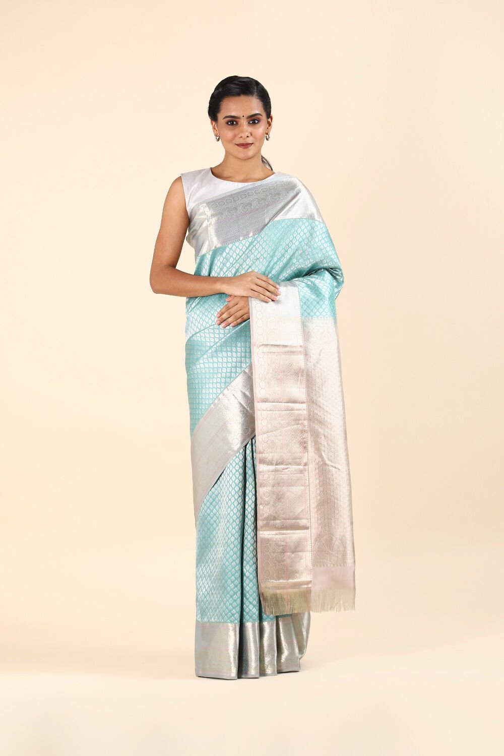 Light Blue Pure Silk Kanjivaram inspired Saree image number null