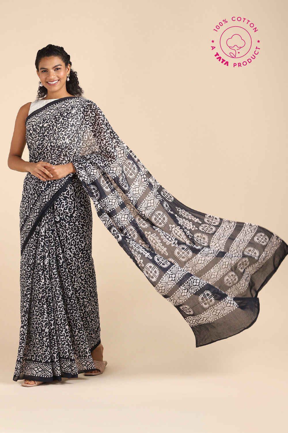 Black Pure Cotton Batik Saree image number null