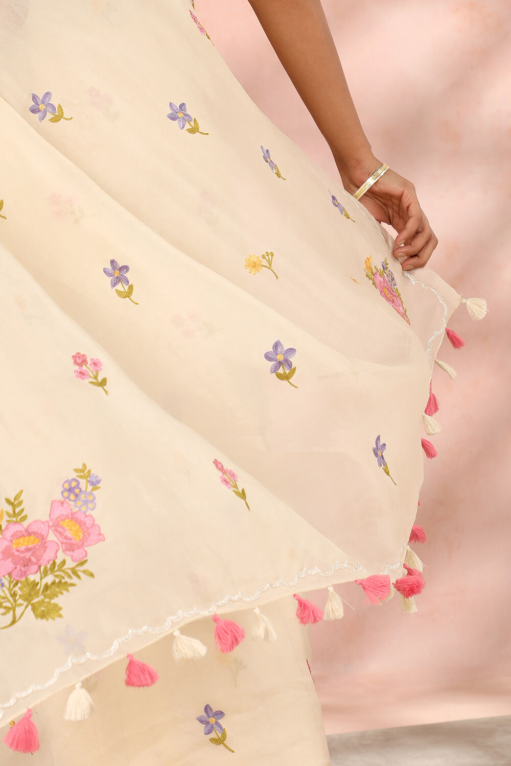 White Contemporary Pure Silk Organza Embroidery Saree image number null